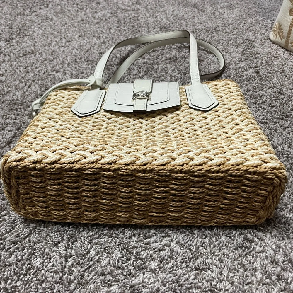 Brighton Straw Shoulder Bag with White Accents - Picture 7 of 9